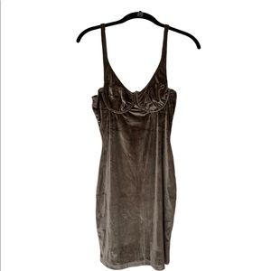 Fashion Nova Carly Velvet Mini Dress. Color Taupe. Never worn! New with tags.
